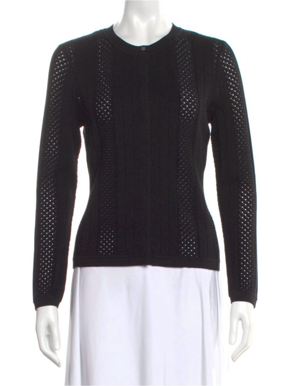 DVF Diane von Furstenberg Black Pointelle Knit Cardigan Sweater M NWOT